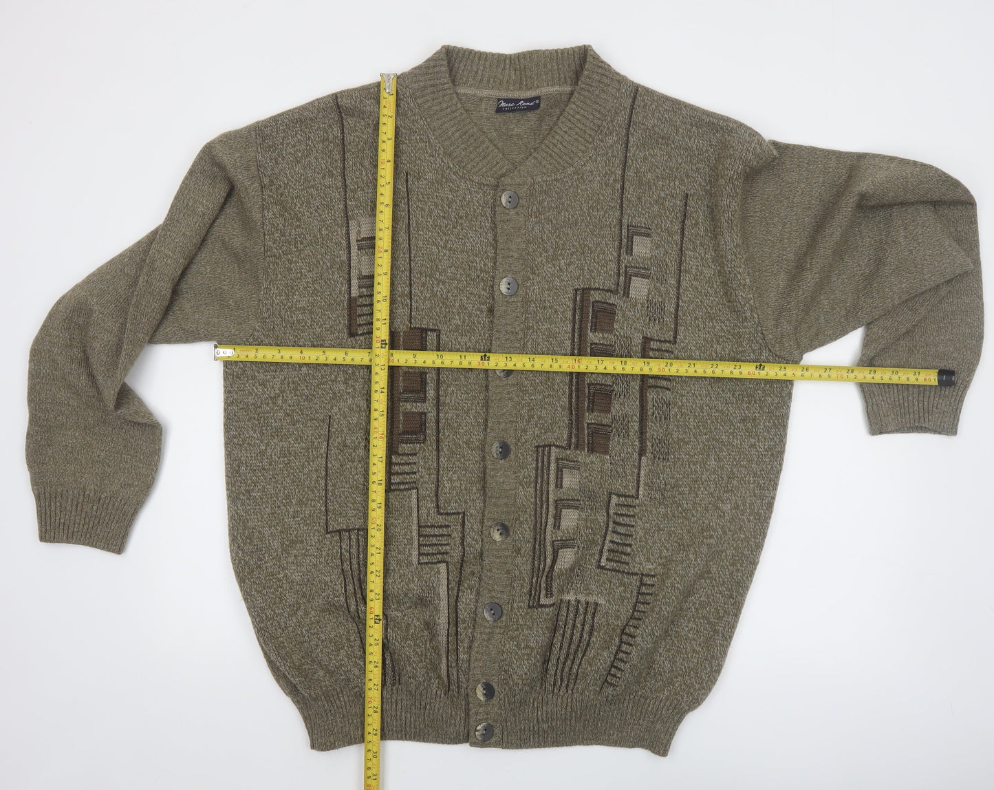 Marc René Men's Brown Geometric Wool Blend Cardigan XL