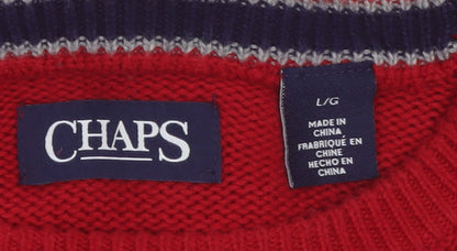Chaps Men’s Red Cotton Crew Neck Pullover Jumper Size L