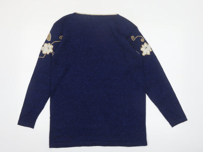 Jaclyn Smith Petite Women's Blue Beaded Pullover Jumper M