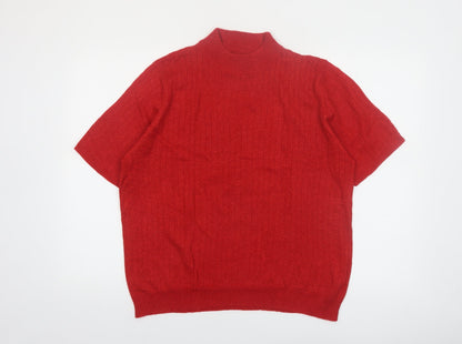Sag Harbor Women's Red Short Sleeve Mock Neck Jumper L Acrylic Blend