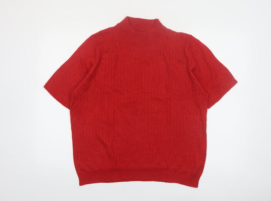Sag Harbor Women's Red Short Sleeve Mock Neck Jumper L Acrylic Blend