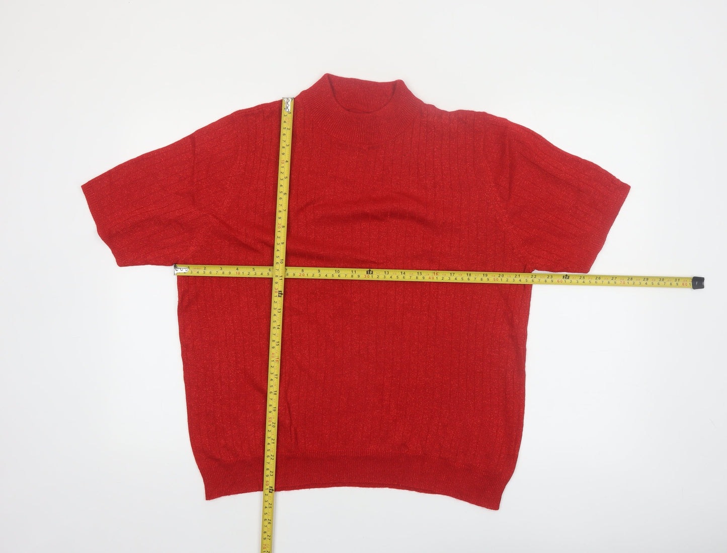 Sag Harbor Women's Red Short Sleeve Mock Neck Jumper L Acrylic Blend