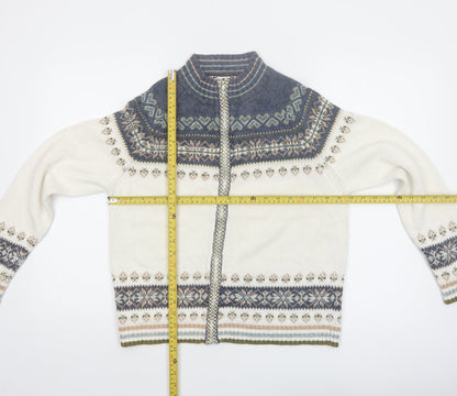 Tiara International Women's White Blue Fair Isle Cardigan Small