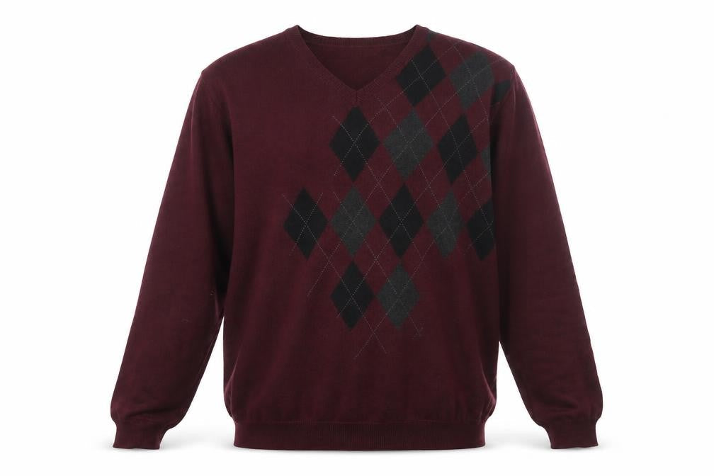Van Heusen Men Red Argyle V-Neck Cotton Jumper XL