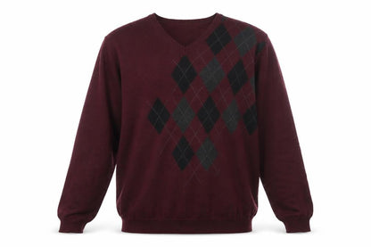 Van Heusen Men Red Argyle V-Neck Cotton Jumper XL