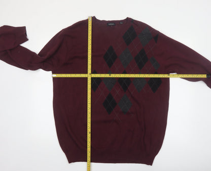 Van Heusen Men Red Argyle V-Neck Cotton Jumper XL