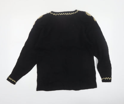 Evan-Picone Women's Black Petite M Wool Angora Beaded V-Neck Jumper