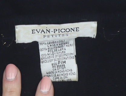 Evan-Picone Women's Black Petite M Wool Angora Beaded V-Neck Jumper
