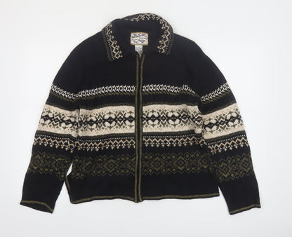 Heirloom Collectibles Women's Black Fair Isle Full Zip Cardigan M