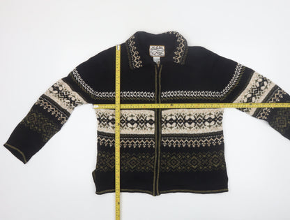 Heirloom Collectibles Women's Black Fair Isle Full Zip Cardigan M