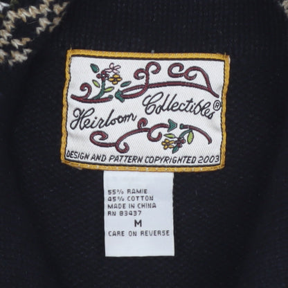 Heirloom Collectibles Women's Black Fair Isle Full Zip Cardigan M