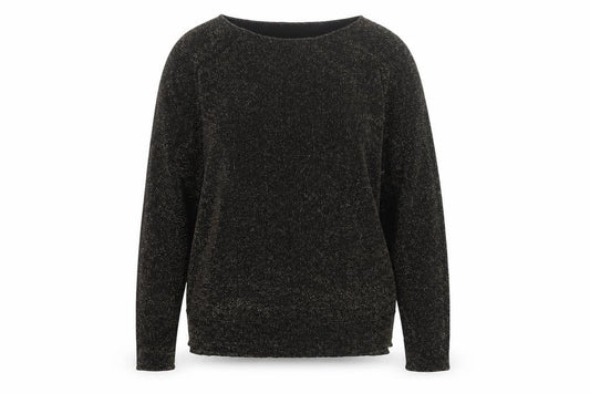 Front view of Michael Kors Women's Black Glitter Knit Boat Neck Jumper, size S
