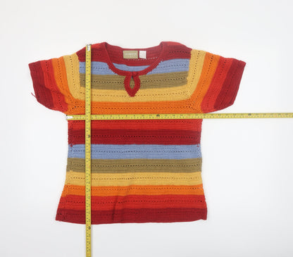 Liz Claiborne Women’s Multicoloured Crochet Cotton Top L Boho Retro