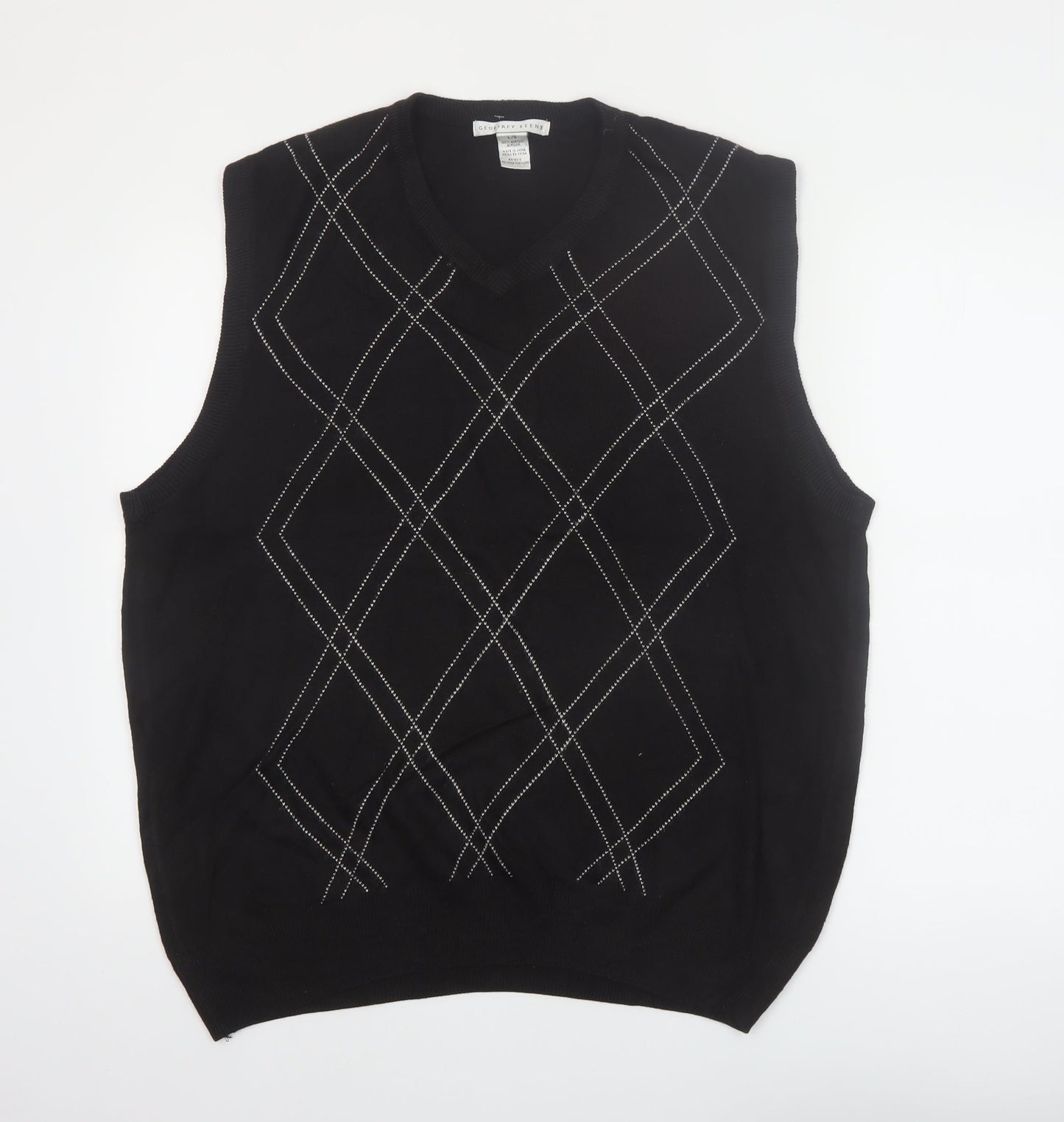 Geoffrey Beene Men's Black Argyle V-Neck Sleeveless Vest L