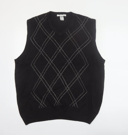 Geoffrey Beene Men's Black Argyle V-Neck Sleeveless Vest L