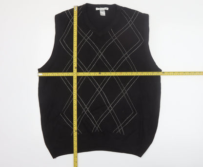 Geoffrey Beene Men's Black Argyle V-Neck Sleeveless Vest L