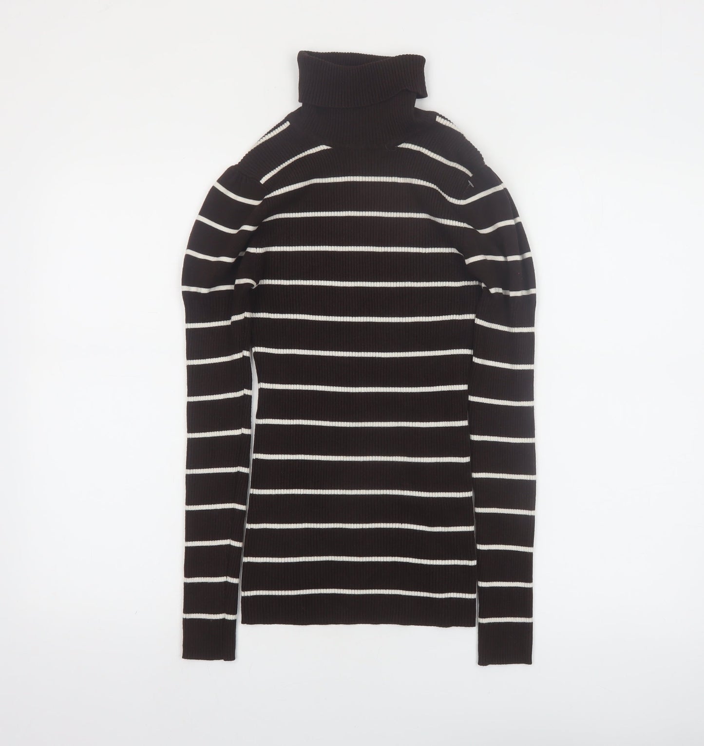 It's Our Time Women's Black Striped Roll Neck Slim Fit Jumper L