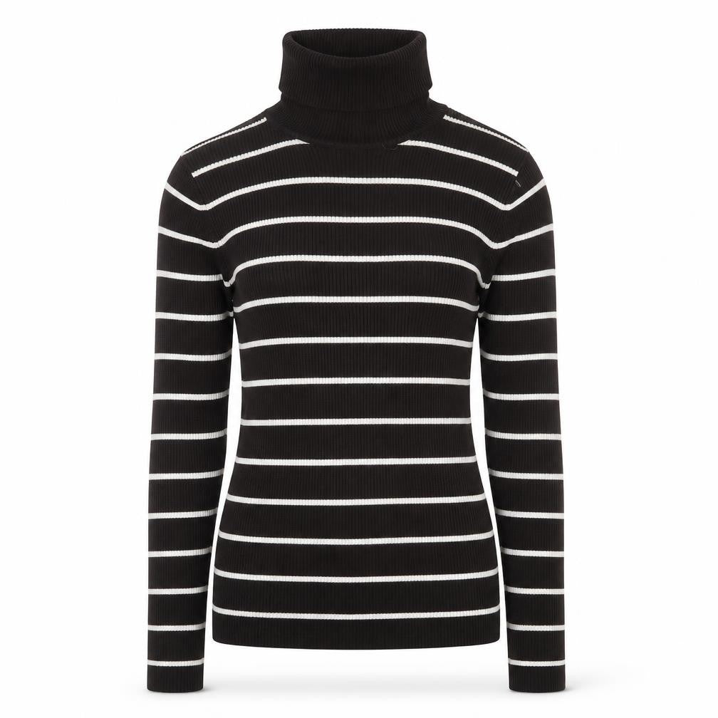 It's Our Time Women's Black Striped Roll Neck Slim Fit Jumper L