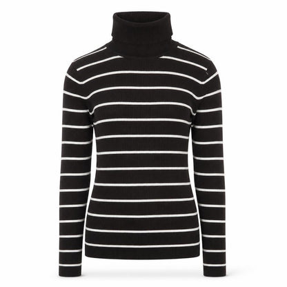 It's Our Time Women's Black Striped Roll Neck Slim Fit Jumper L