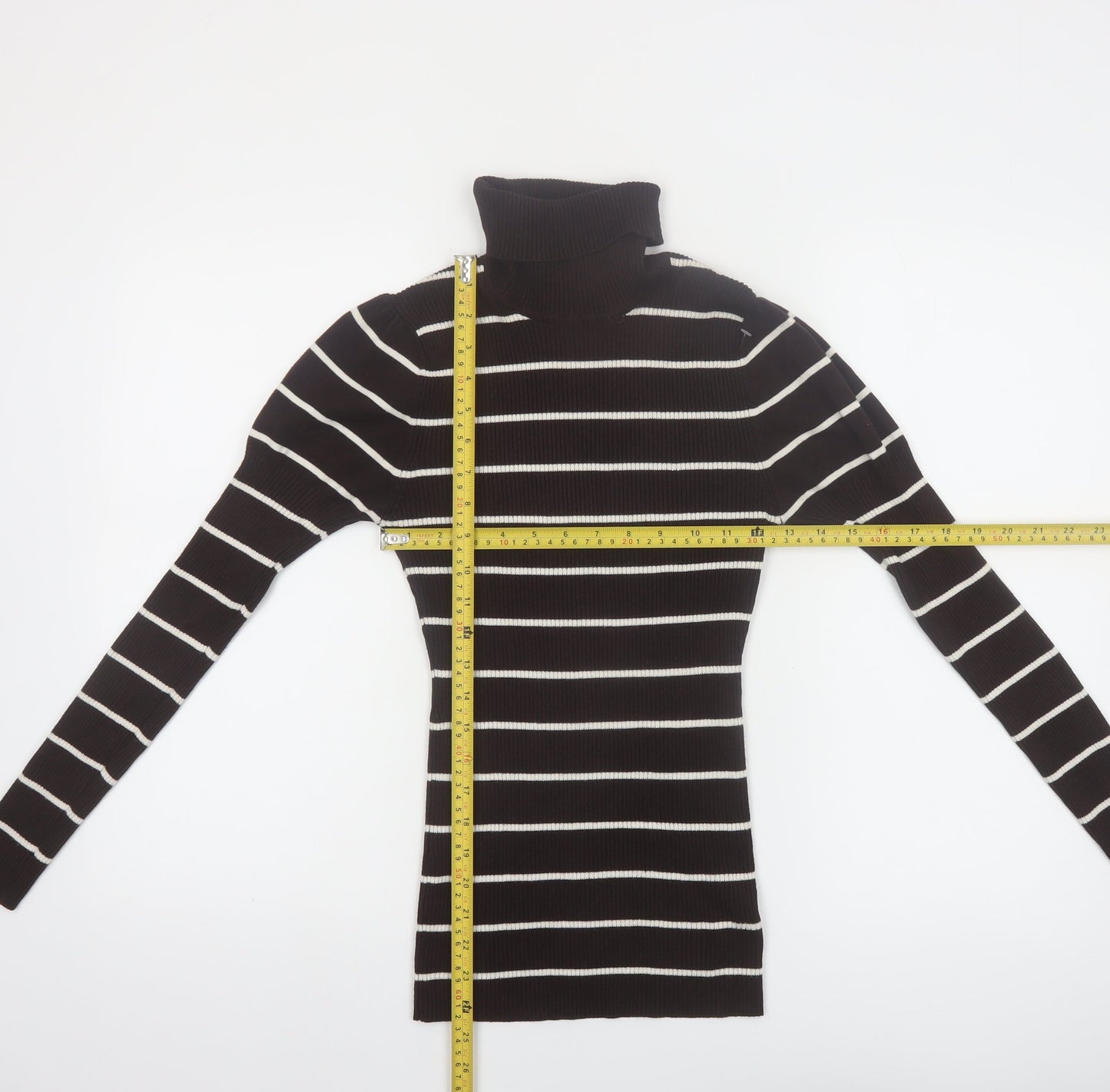 It's Our Time Women's Black Striped Roll Neck Slim Fit Jumper L