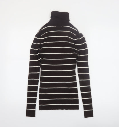 It's Our Time Women's Black Striped Roll Neck Slim Fit Jumper L