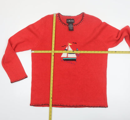 Sag Harbor Women Red Nautical Embroidered Pullover Jumper Size M