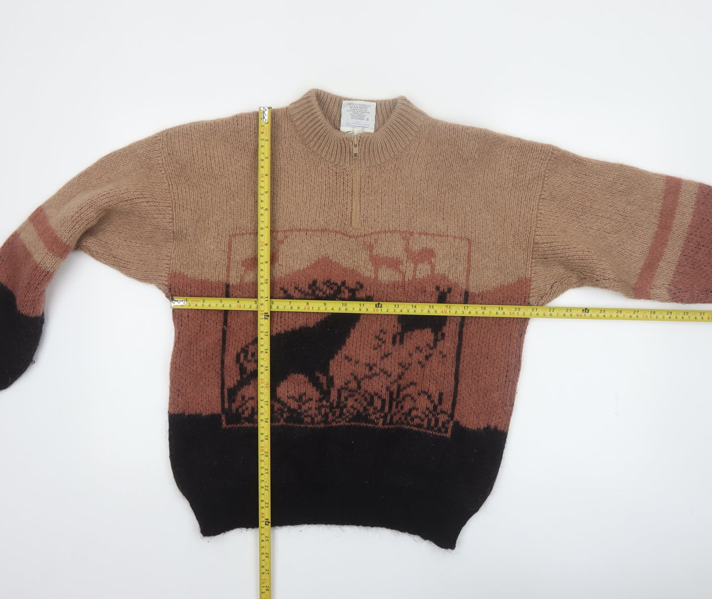 Snowy Peak Women Brown Mohair Chunky Knit Animal Jumper L