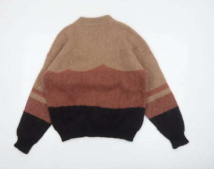 Snowy Peak Women Brown Mohair Chunky Knit Animal Jumper L