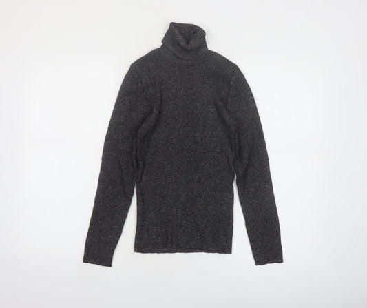 Amisu Women Black Roll Neck Long Sleeve Jumper Size S