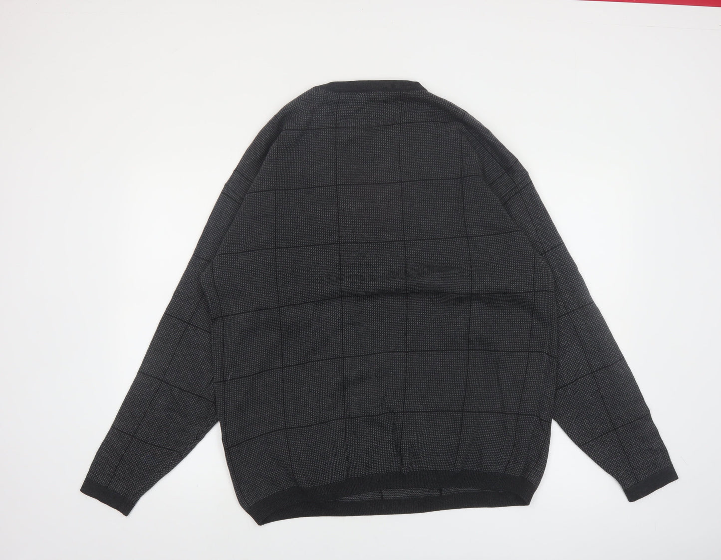 Nautica Mens Grey Check Cotton Crew Neck Jumper XL