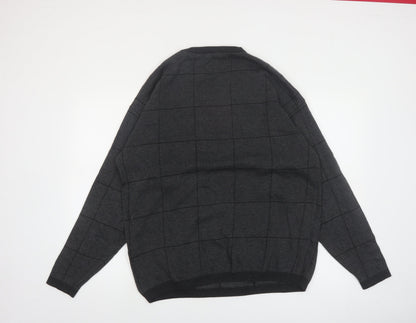 Nautica Mens Grey Check Cotton Crew Neck Jumper XL