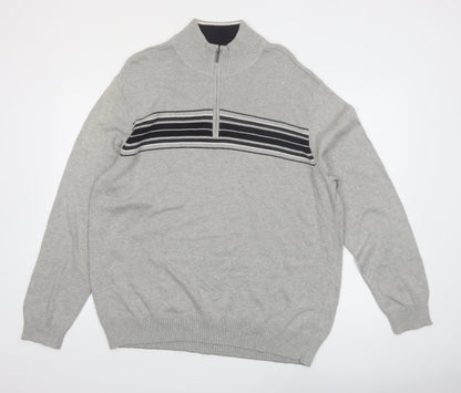 Sun River Men’s Grey XL 1/2 Zip Cotton Striped Jumper