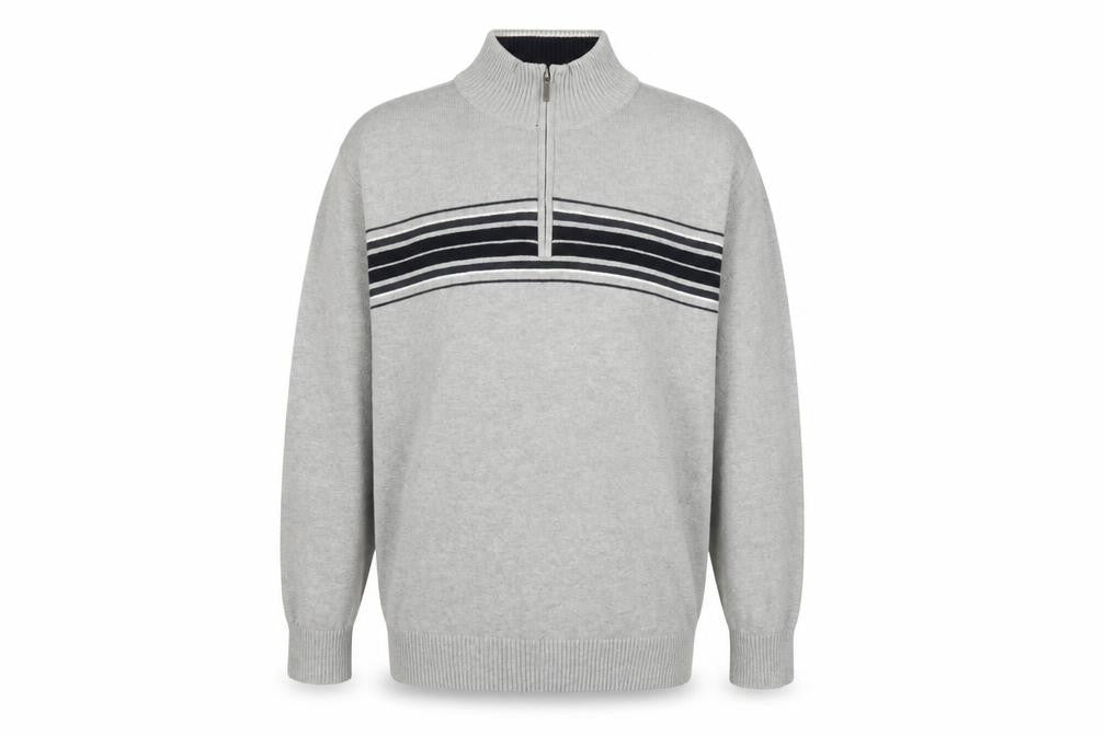 Sun River Men’s Grey XL 1/2 Zip Cotton Striped Jumper