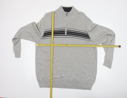 Sun River Men’s Grey XL 1/2 Zip Cotton Striped Jumper
