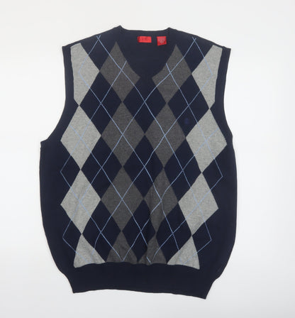 IZOD Men's Blue Argyle Cotton V-Neck Sleeveless Vest Jumper Size L