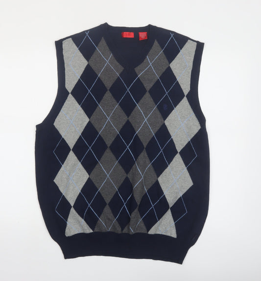 IZOD Men's Blue Argyle Cotton V-Neck Sleeveless Vest Jumper Size L