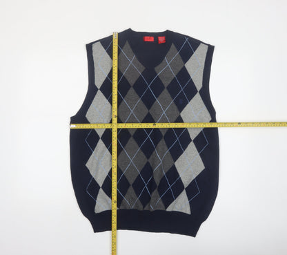 IZOD Men's Blue Argyle Cotton V-Neck Sleeveless Vest Jumper Size L