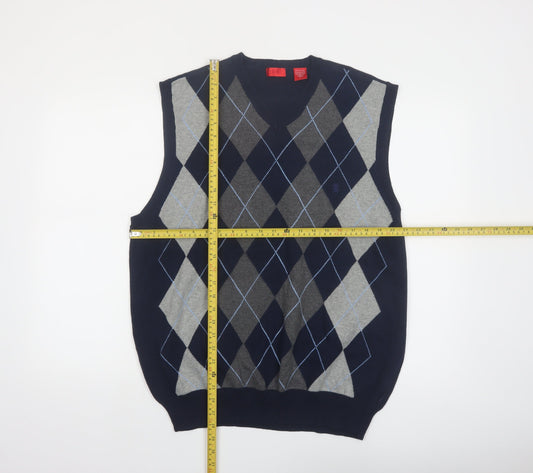 IZOD Men's Blue Argyle Cotton V-Neck Sleeveless Vest Jumper Size L