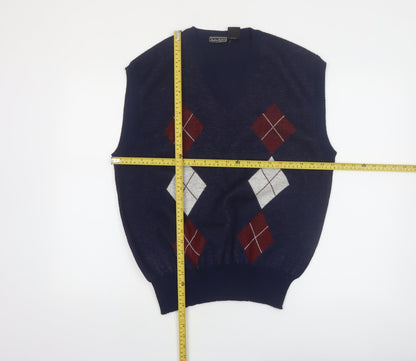 Andrew St. John Men's Blue Argyle Knit Sleeveless V-Neck Jumper Vest XL