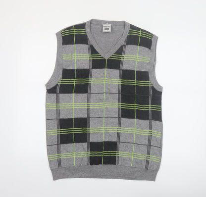 Checkpoint Denim Mens Grey Check Cotton Sleeveless Vest L