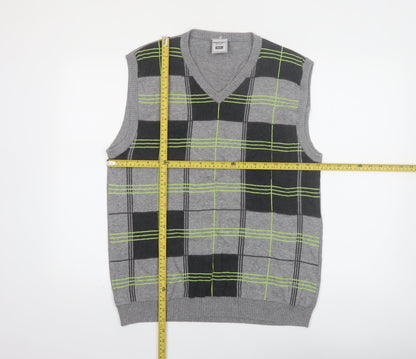 Checkpoint Denim Mens Grey Check Cotton Sleeveless Vest L