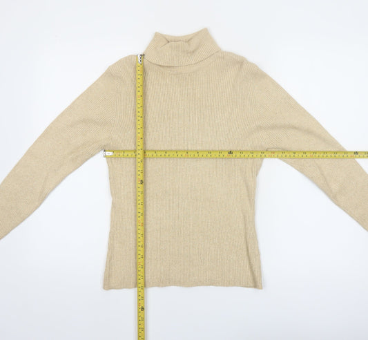 Worthington Women Beige Petite Large Roll Neck Knit Jumper