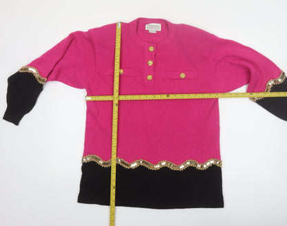 Lawrence Rich Seymour Levy Women's Pink Wool Embellished Jumper M