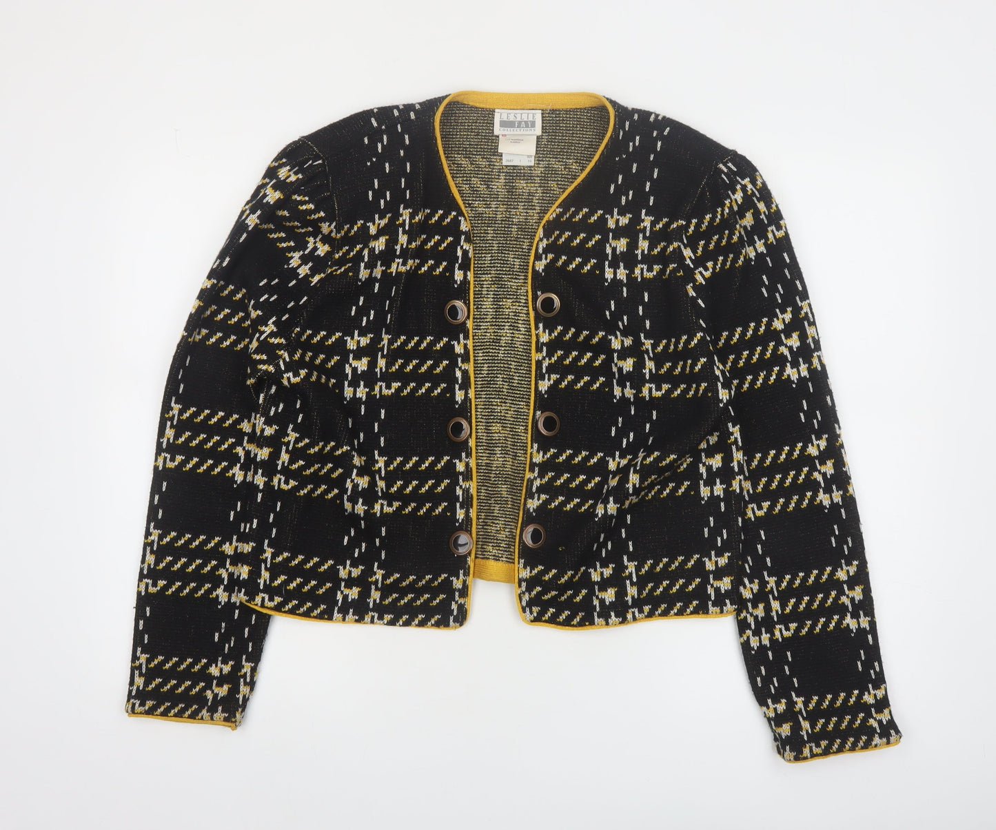 Leslie Fay Women’s Black Checked Cardigan Size 16 Acrylic Knit