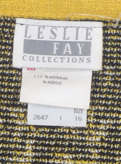 Leslie Fay Women’s Black Checked Cardigan Size 16 Acrylic Knit