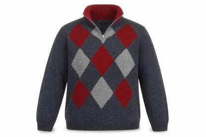 Jeep by Dandy Men's Grey Argyle 1/2 Zip Wool Blend Jumper XL