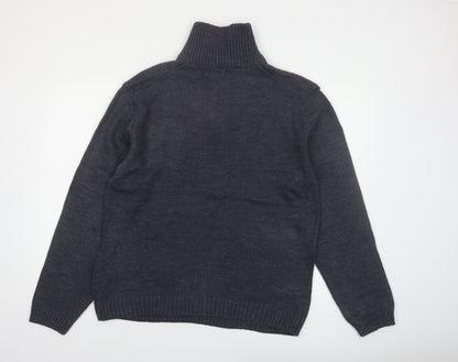 Jeep by Dandy Men's Grey Argyle 1/2 Zip Wool Blend Jumper XL