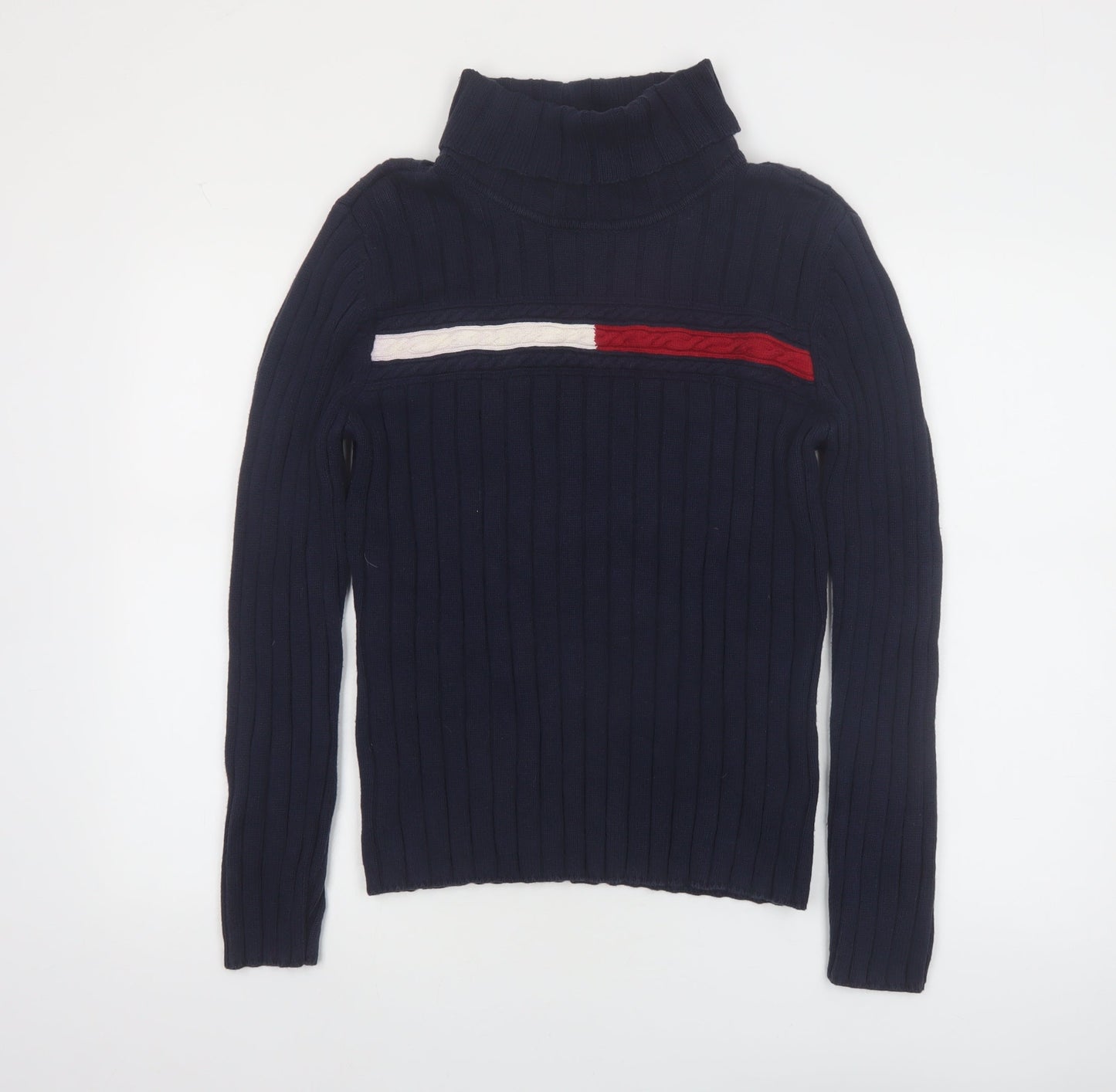 Tommy Hilfiger Womens Navy Roll Neck Rib Knit Jumper Size L