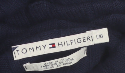 Tommy Hilfiger Womens Navy Roll Neck Rib Knit Jumper Size L