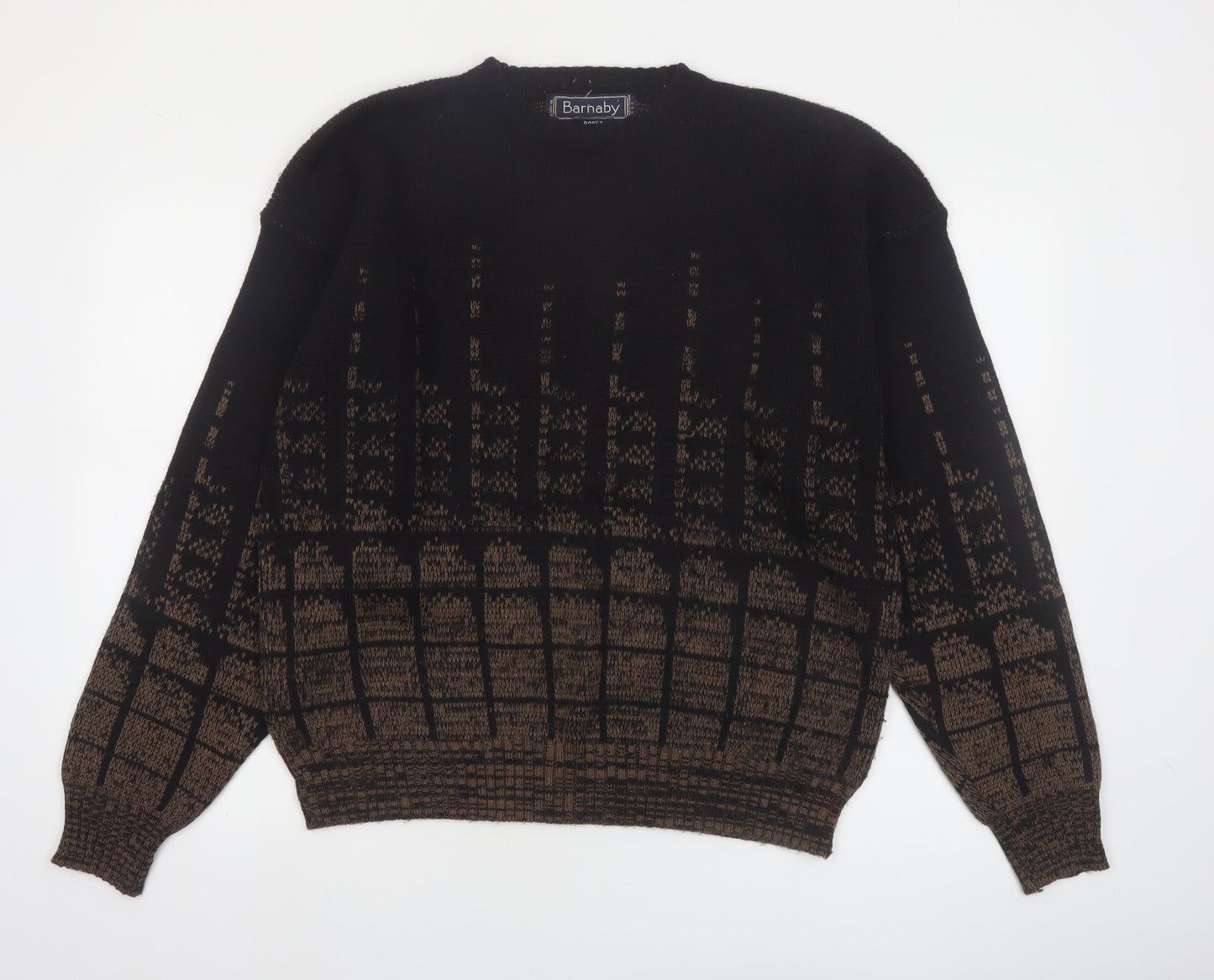 Barnaby Men's Black Brown Acrylic Knit Jumper XL Classic Patterned